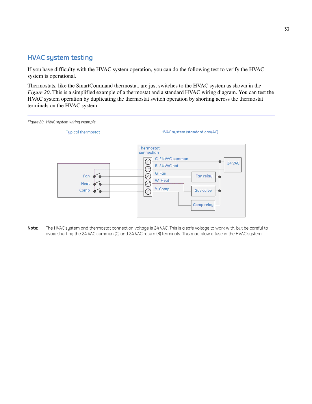 GE CC-SCSTAT installation manual Hvac system testing, Hvac system wiring example 