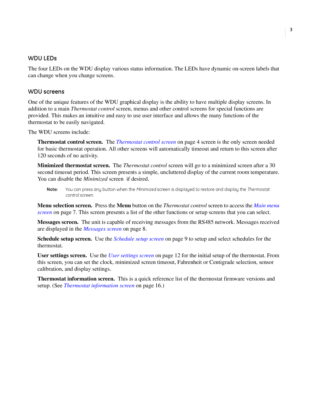 GE CC-SCSTAT installation manual WDU LEDs, WDU screens 