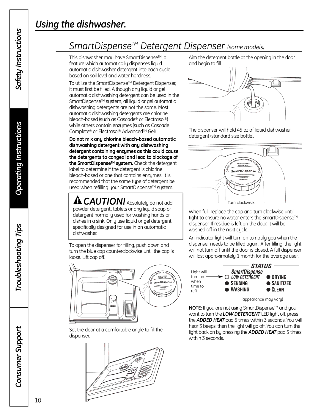 GE CDW9000 Series, GLD8000 Series manual SmartDispenseTM Detergent Dispenser some models, Troubleshooting Tips 