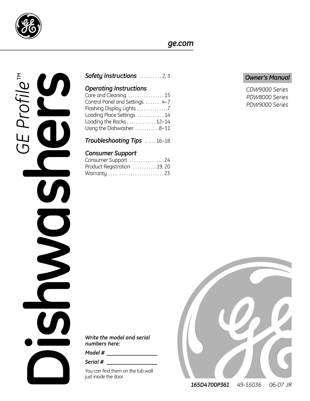 GE CDW9000 Series, PDW9000 Series, PDW8000 Series owner manual Safety Instructions, Flashing Display Lights 