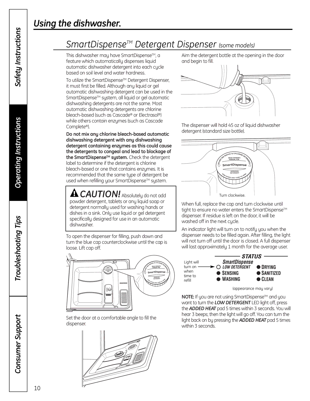 GE CDW9000 Series, PDW9000 Series, PDW8000 Series SmartDispenseTM Detergent Dispenser some models, Troubleshooting Tips 