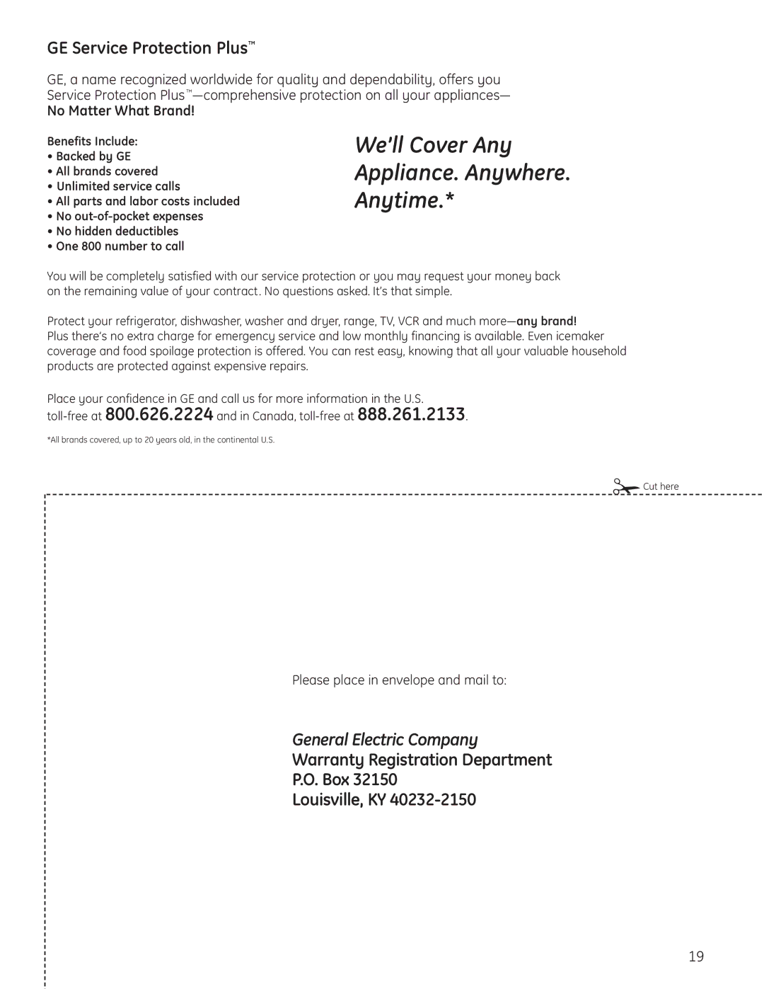 GE CDW9000 Series, PDW9000 Series, PDW8000 Series We’ll Cover Any Appliance. Anywhere Anytime, GE Service Protection Plus 