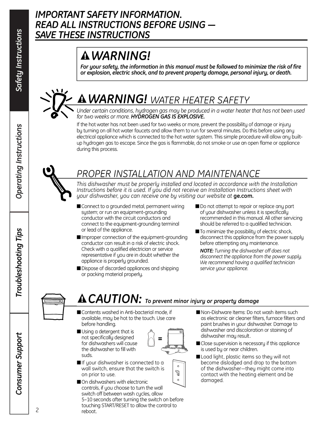 GE CDW9000 Series, PDW9000 Series, PDW8000 Series Operating Instructions, Troubleshooting Tips, Consumer Support 