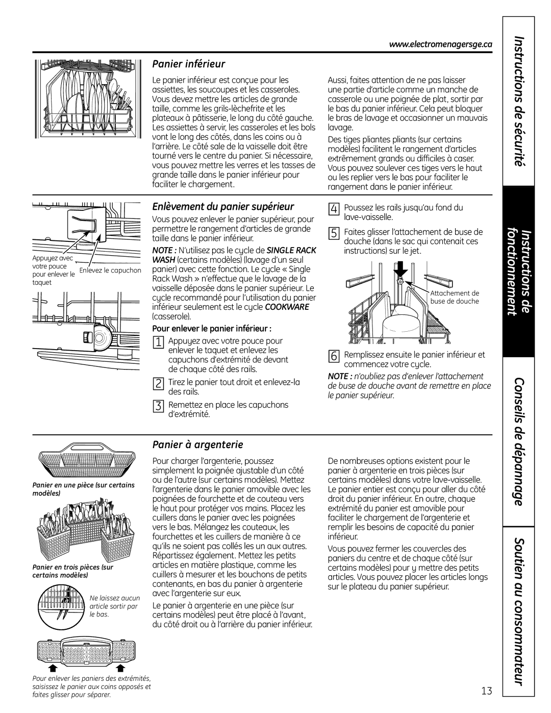 GE CDW9000 Series, PDW9000 Series, PDW8000 Series Dépannage Soutien au consommateur, Panier inférieur, Panier à argenterie 