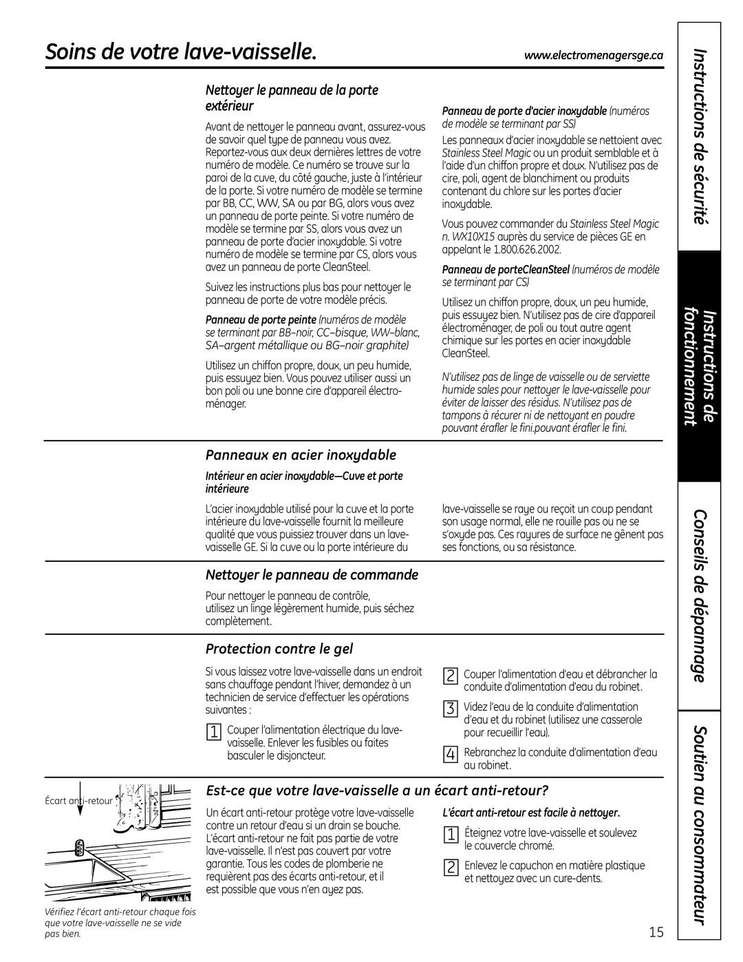 GE CDW9000 Series, PDW9000 Series, PDW8000 Series owner manual Soins de votre lave-vaisselle, Soutien 