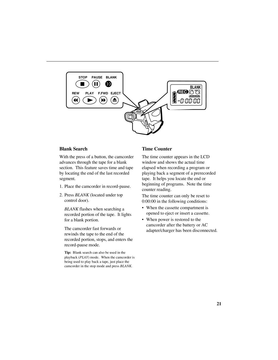 GE CG400 manual Blank Search, Time Counter 