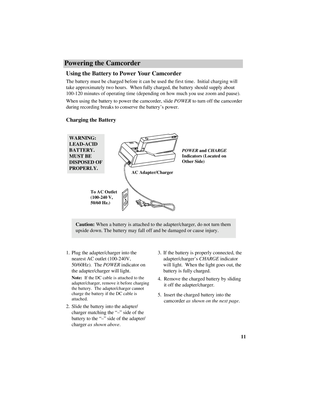 GE CG709 manual Using the Battery to Power Your Camcorder, Charging the Battery 