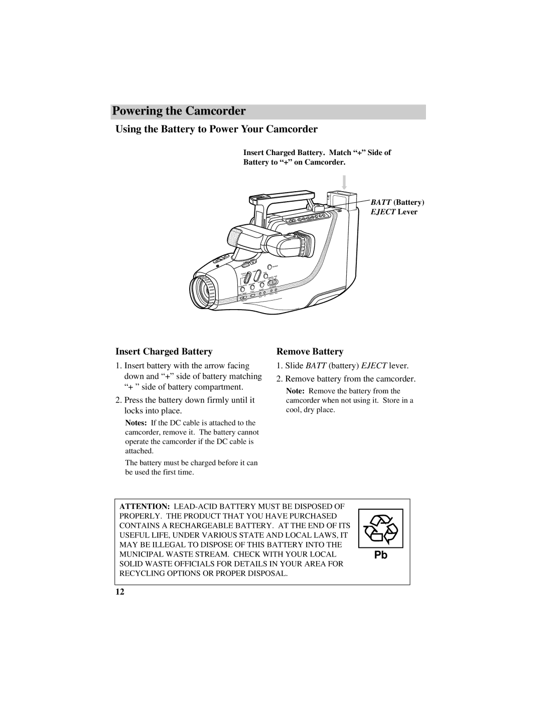 GE CG709 manual Insert Charged Battery, Remove Battery 