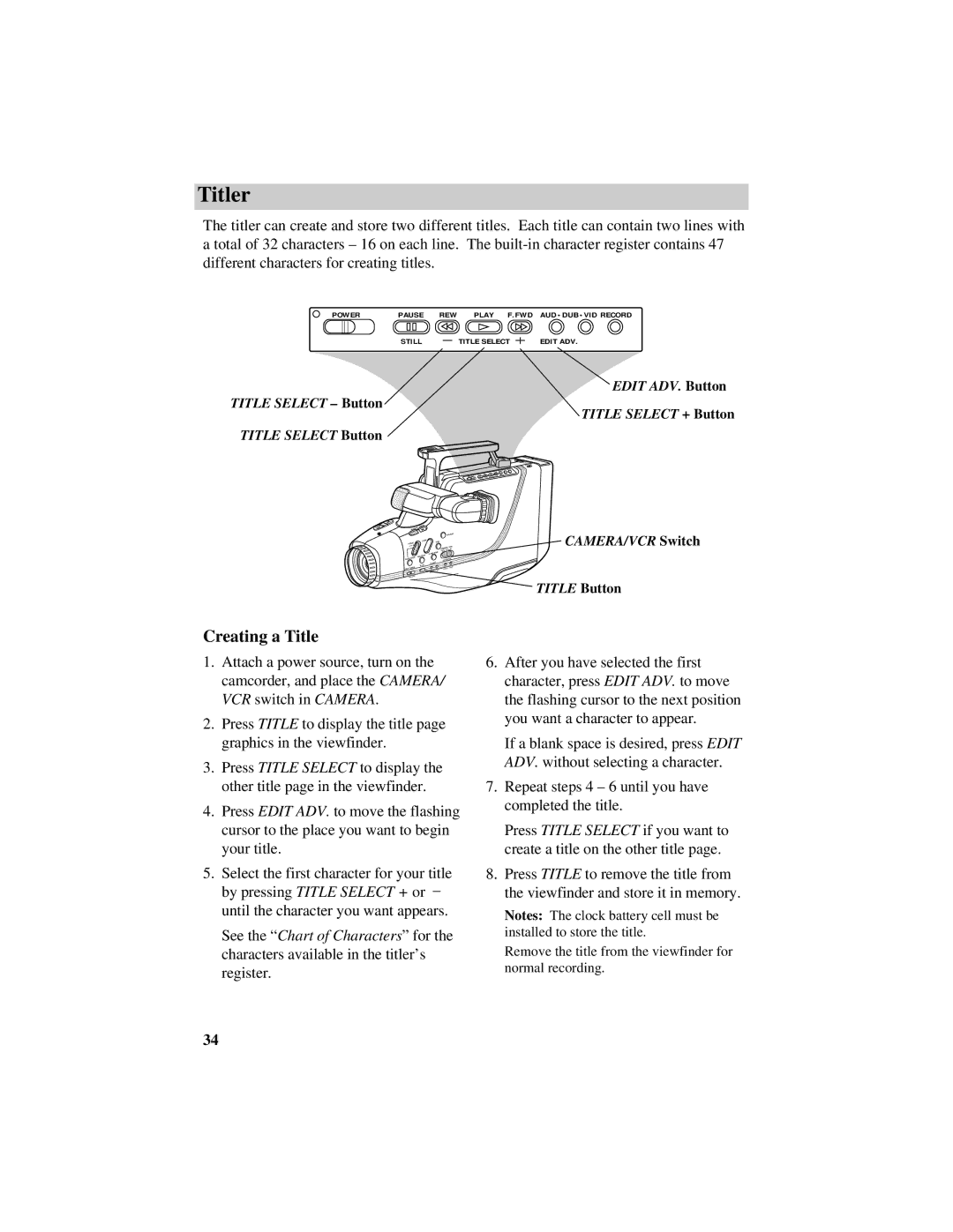 GE CG709 manual Titler, Creating a Title 