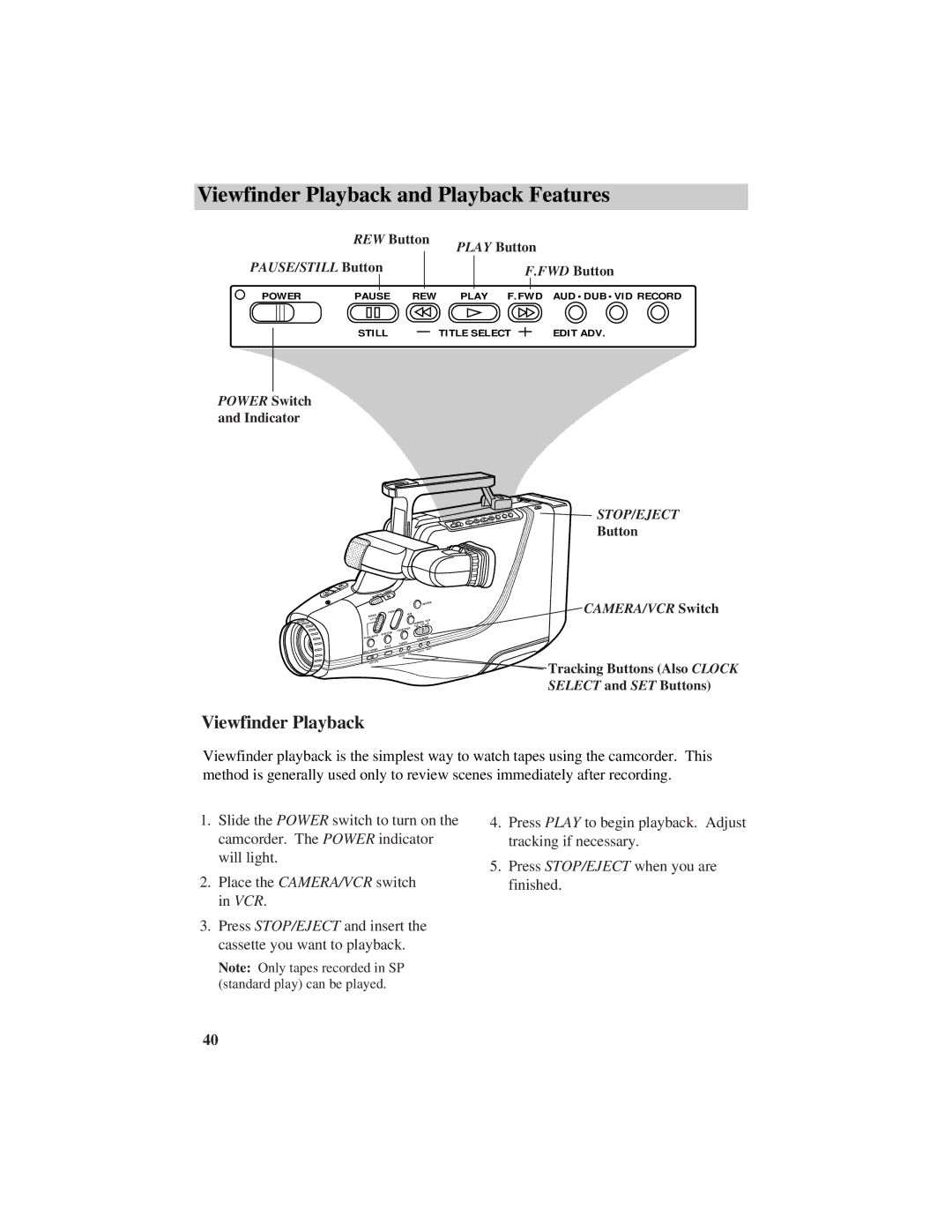 GE CG709 manual Viewfinder Playback and Playback Features 