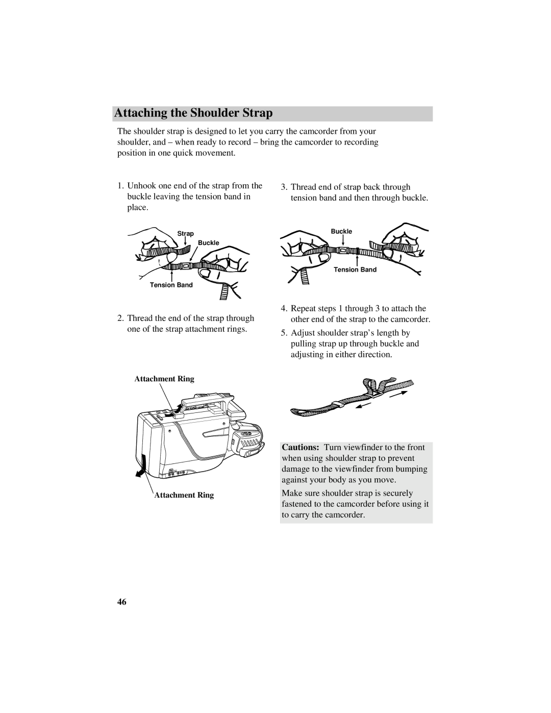 GE CG709 manual Attaching the Shoulder Strap 