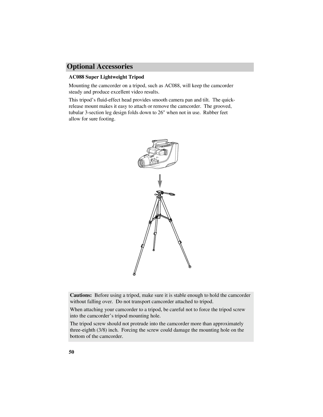 GE CG709 manual AC088 Super Lightweight Tripod 