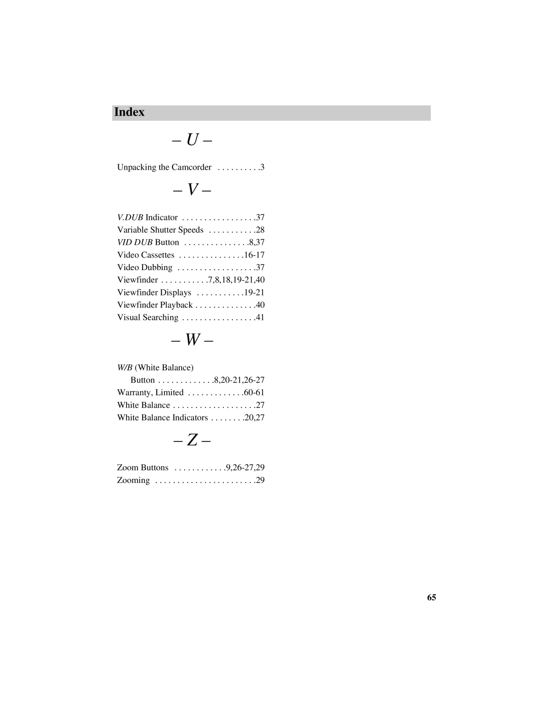 GE CG709 manual Index 