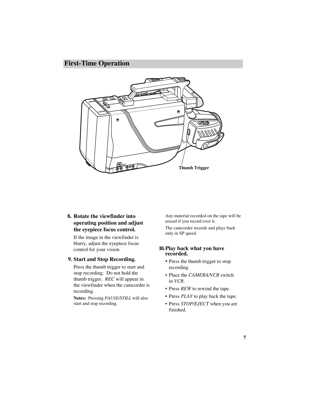 GE CG709 manual Start and Stop Recording, Play back what you have recorded 