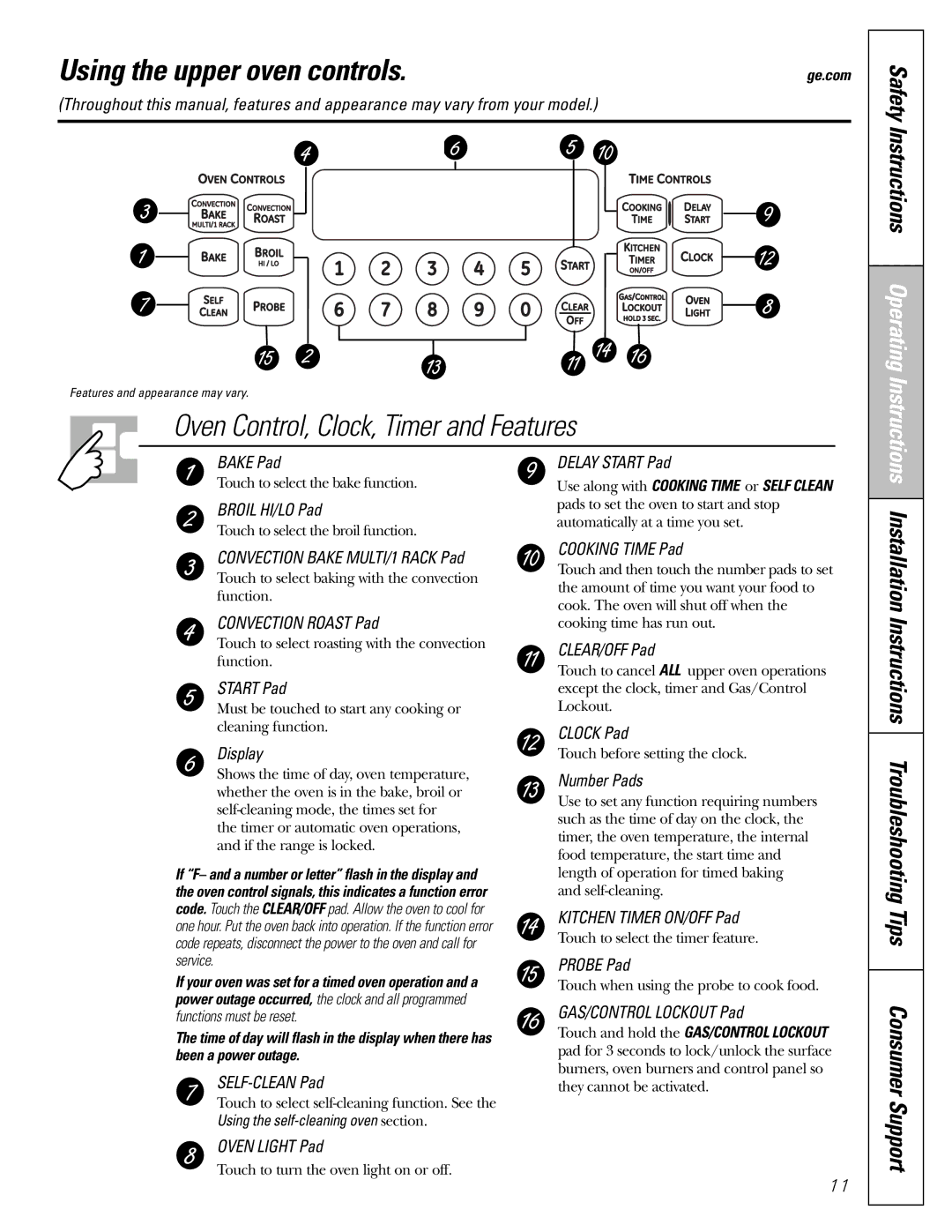 GE CGS980 installation instructions Using the upper oven controls, Functions must be reset 