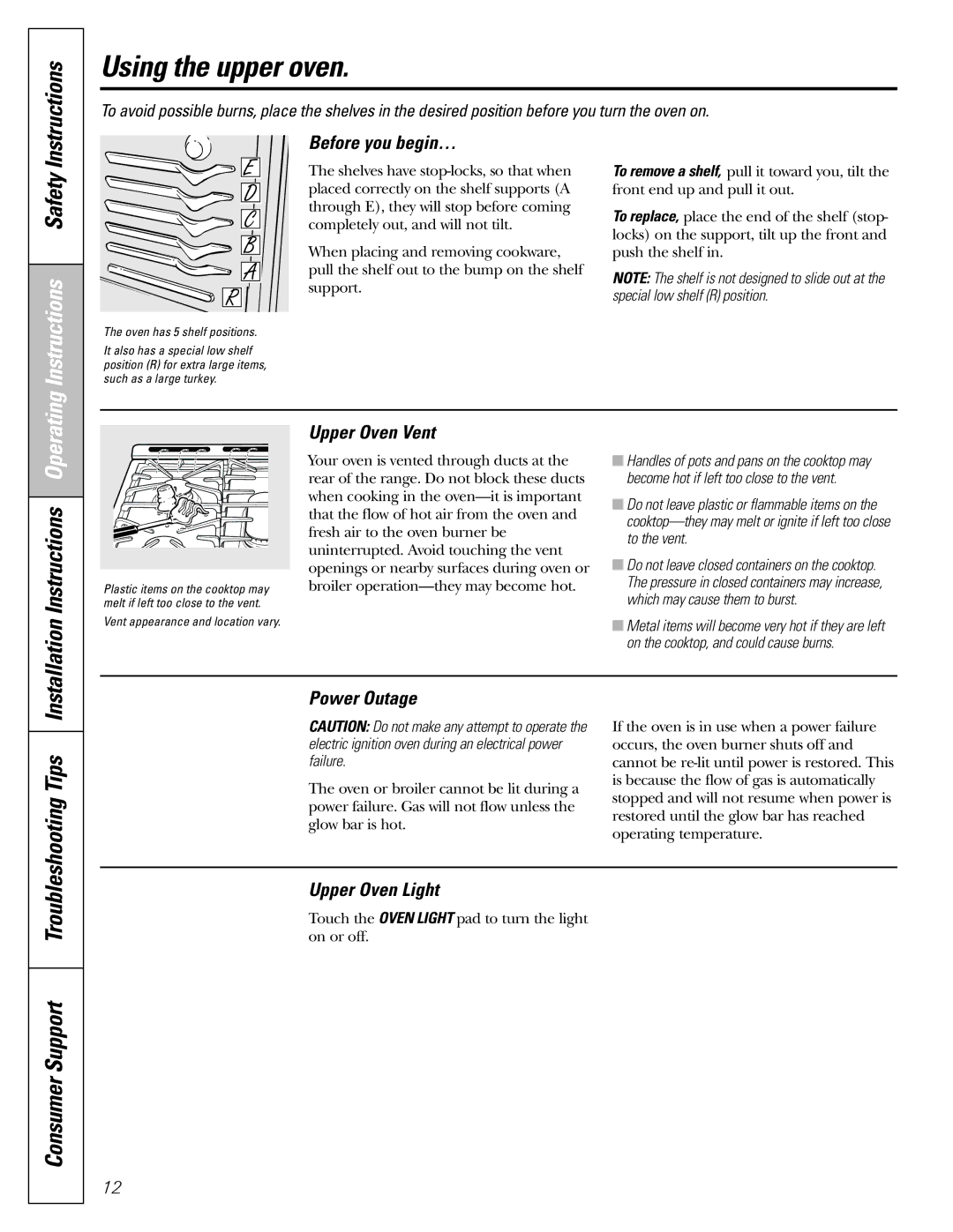 GE CGS980 installation instructions Using the upper oven, Troubleshooting Tips 