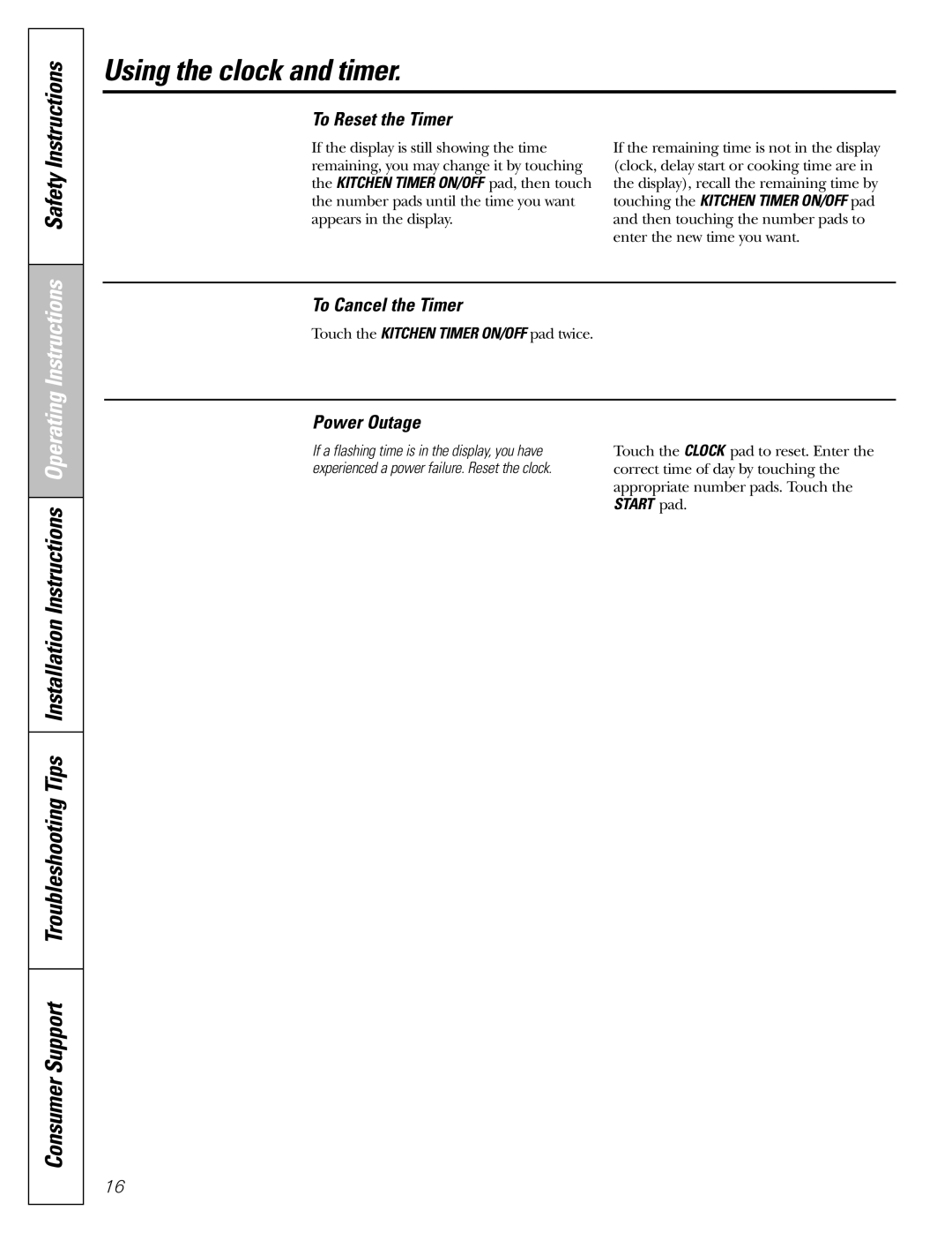 GE CGS980 To Reset the Timer, To Cancel the Timer, Touch the Kitchen Timer ON/OFF pad twice, Start pad 