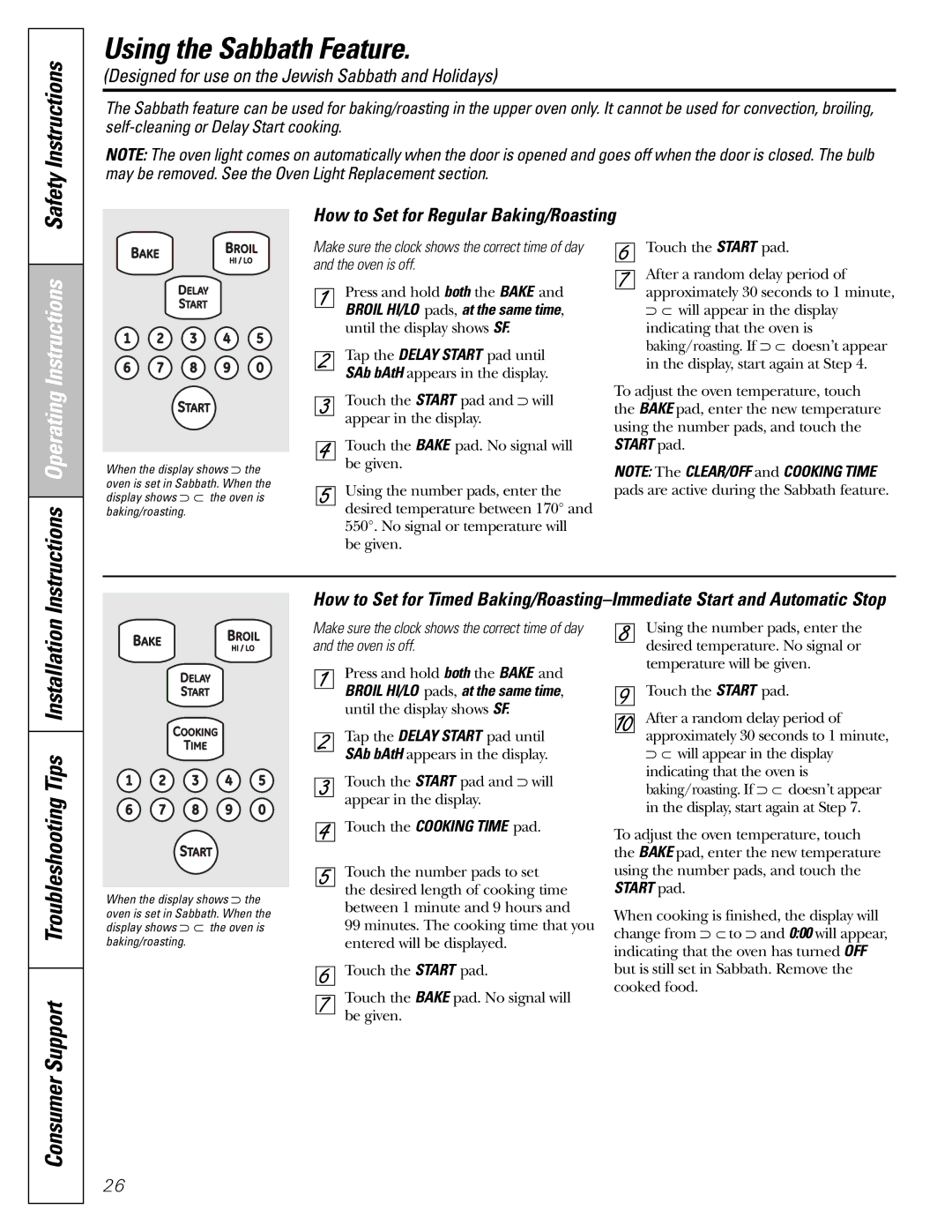 GE CGS980 installation instructions Using the Sabbath Feature, Consumer Support Troubleshooting Tips Installation 