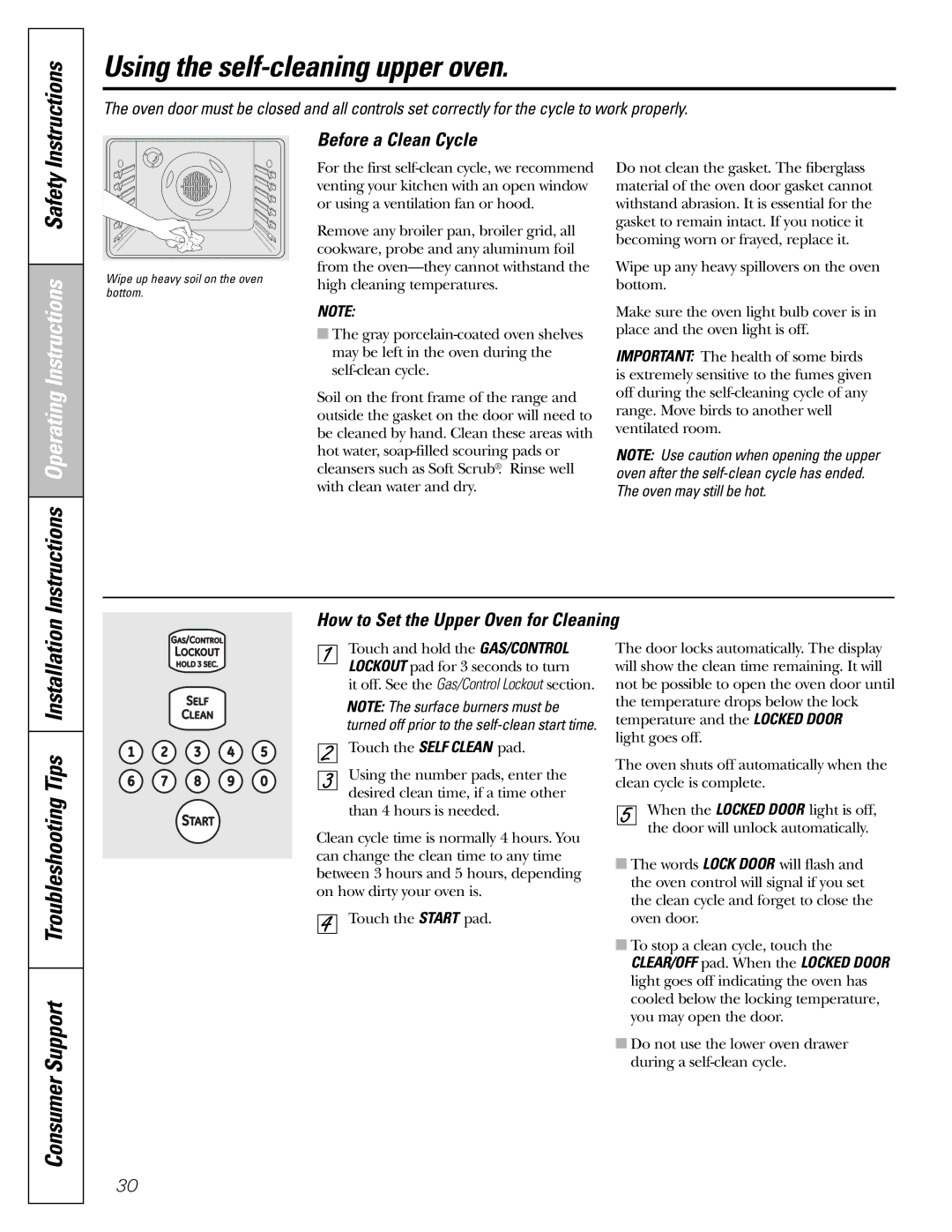 GE CGS980 Using the self-cleaning upper oven, Before a Clean Cycle, How to Set the Upper Oven for Cleaning 