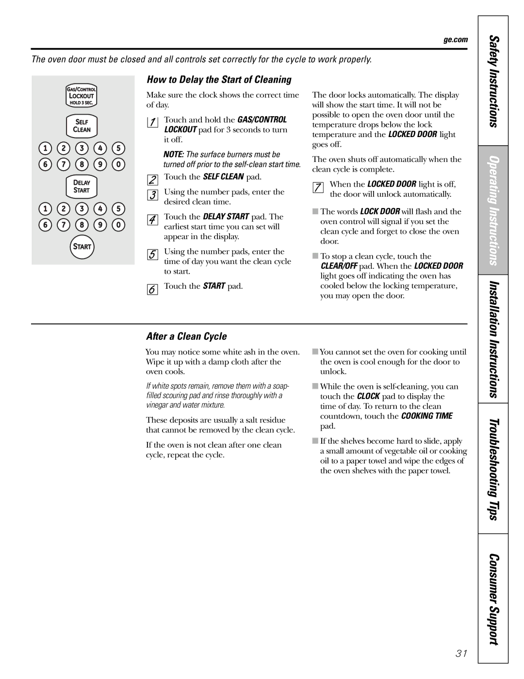 GE CGS980 Instructions Troubleshooting Tips Consumer Support, Instructions Operating Instructions Installation 