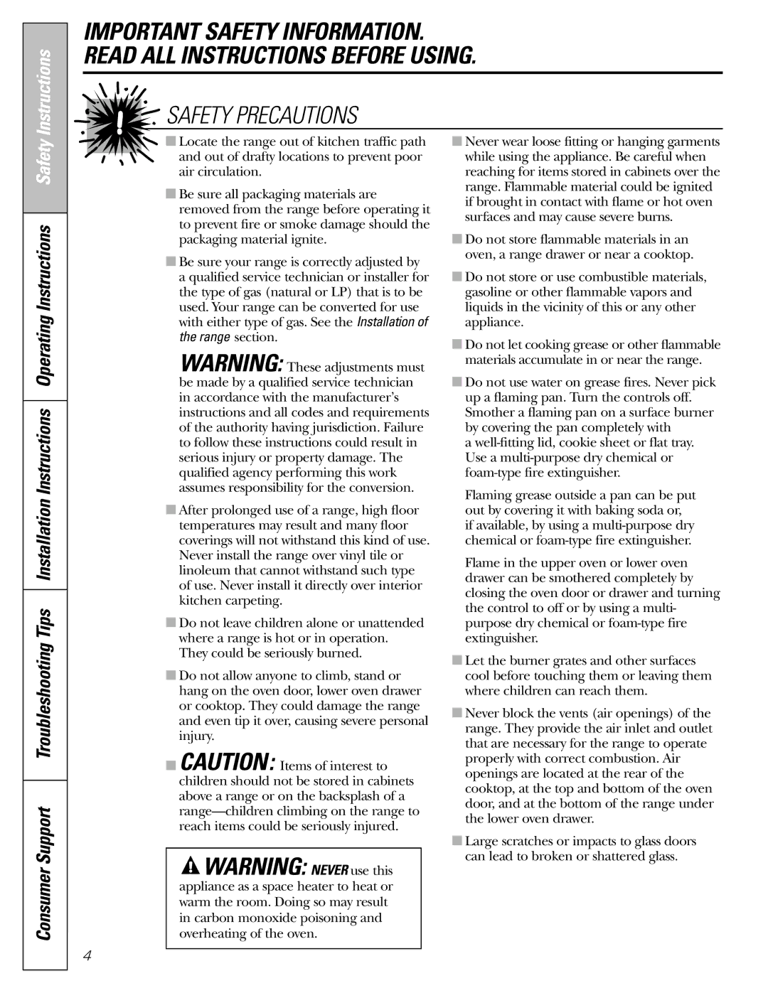 GE CGS980 installation instructions Instructions 