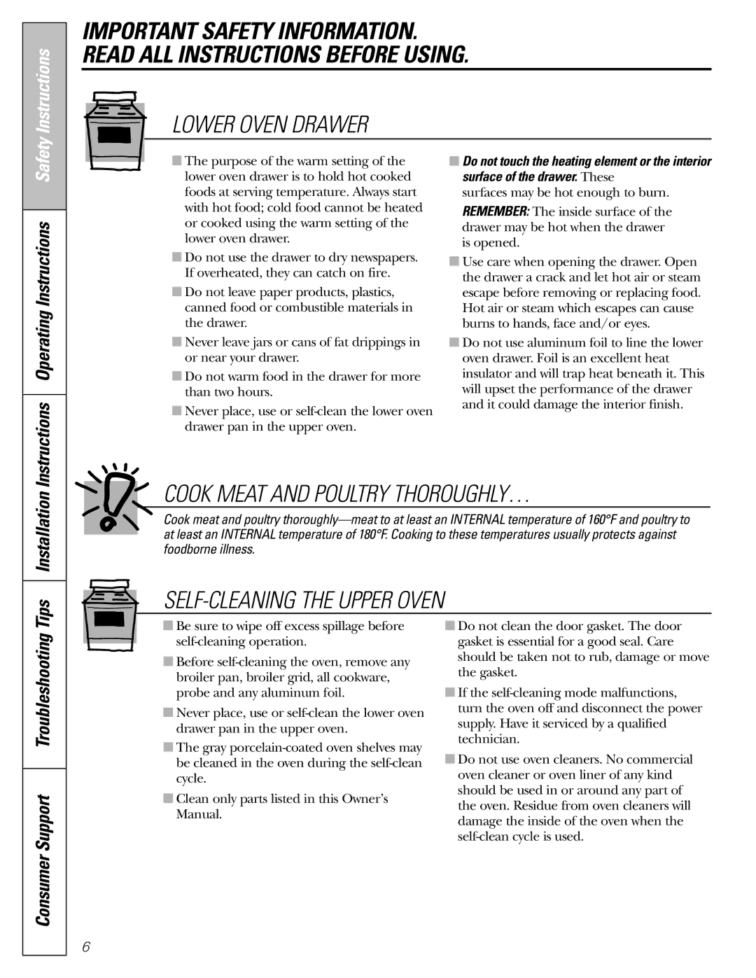 GE CGS980 installation instructions Instructions Operating Instructions Safety, Tips Installation 