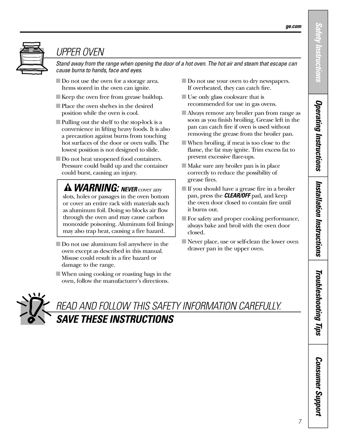 GE CGS980 installation instructions Upper Oven, Tips Consumer Support 