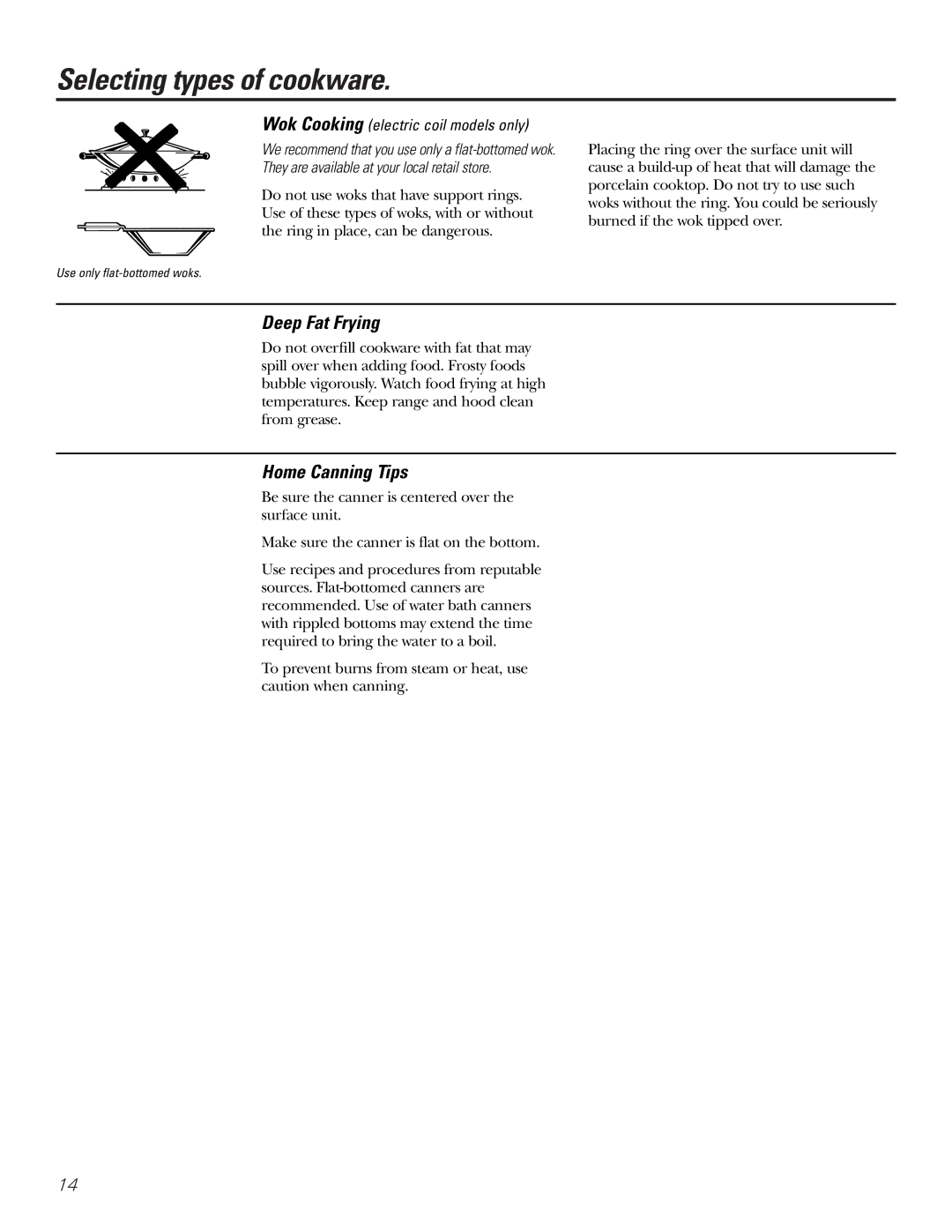 GE Coli Top owner manual Deep Fat Frying, Home Canning Tips 