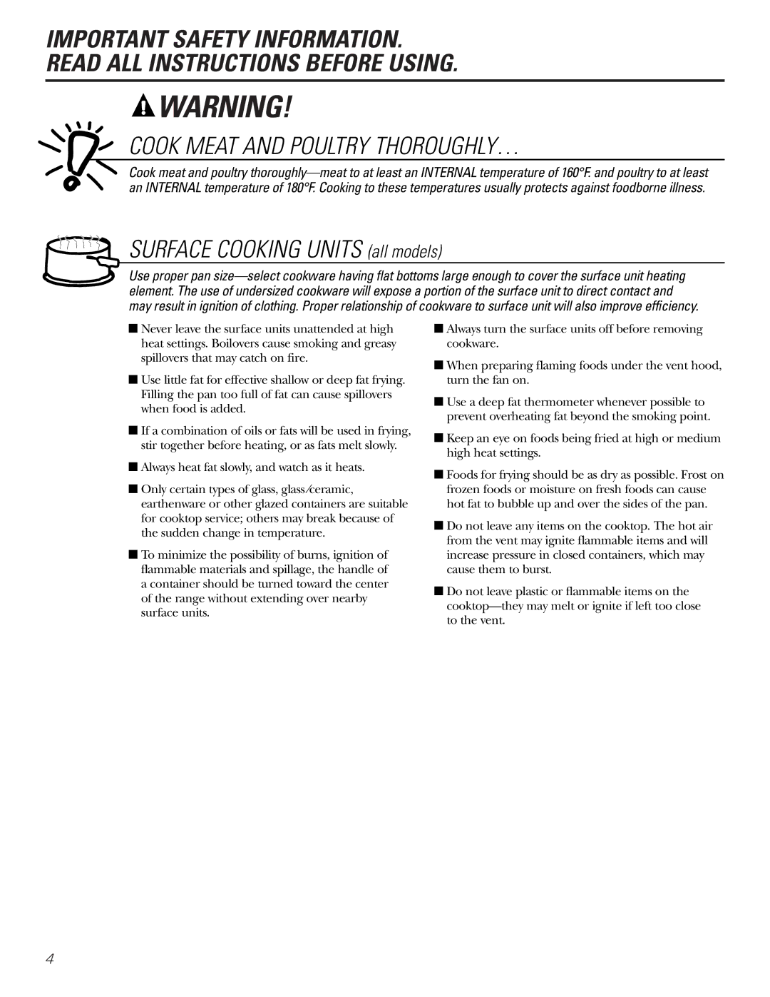 GE Coli Top owner manual Cook Meat and Poultry THOROUGHLY… 