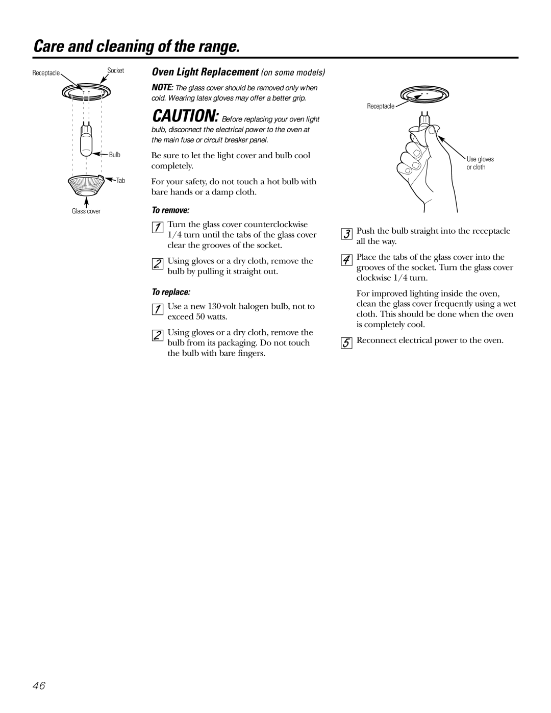 GE Coli Top owner manual To remove, To replace 