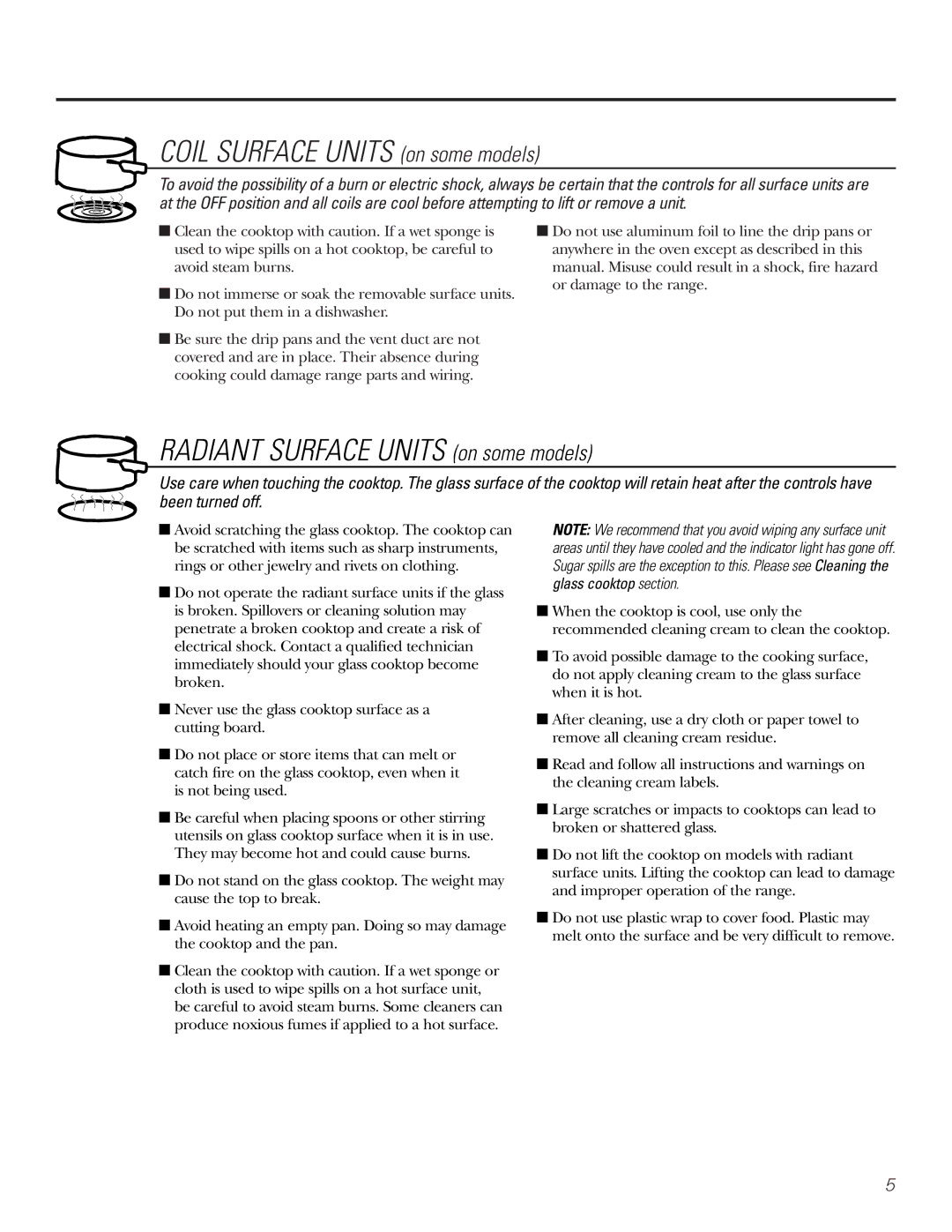 GE Coli Top owner manual Coil Surface Units on some models 