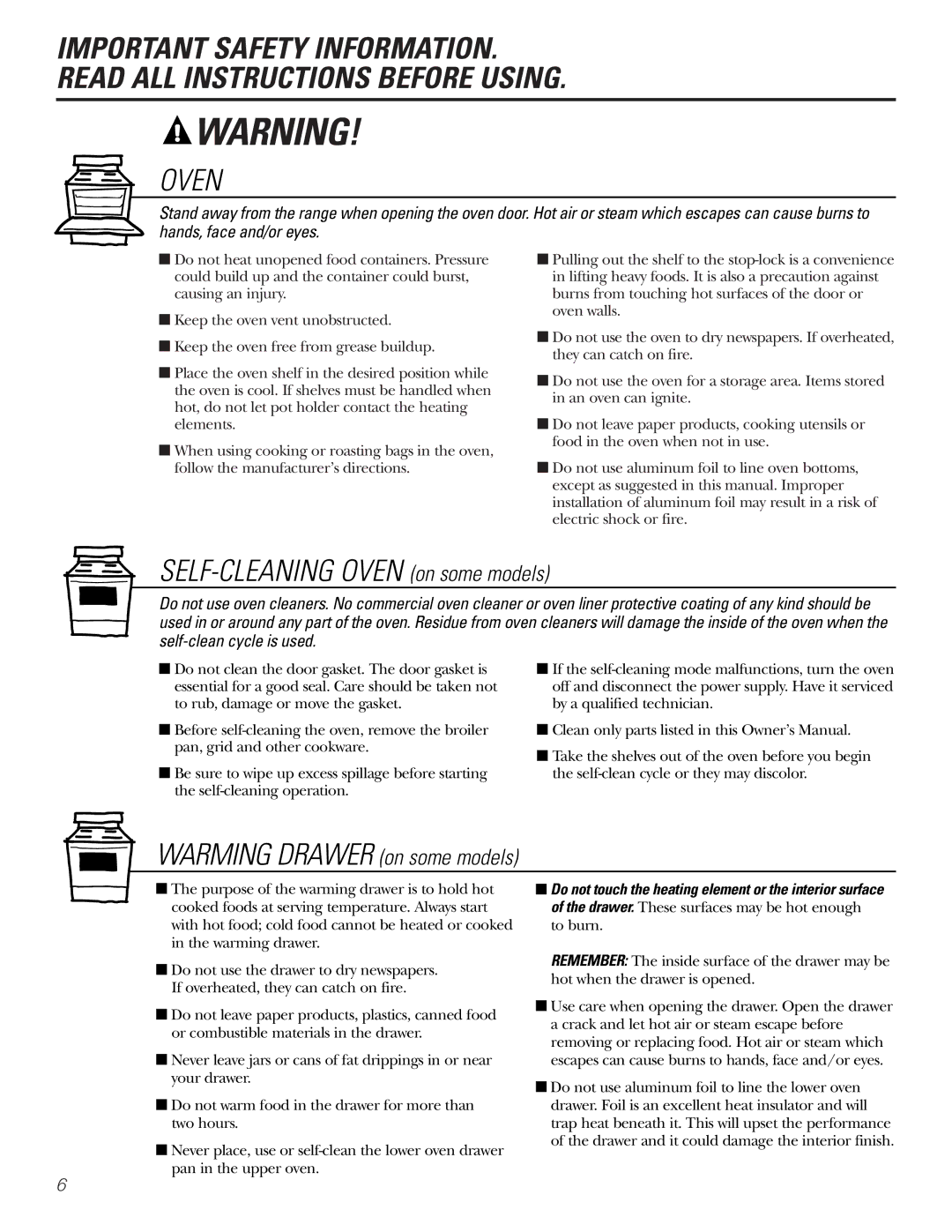 GE Coli Top owner manual Oven 