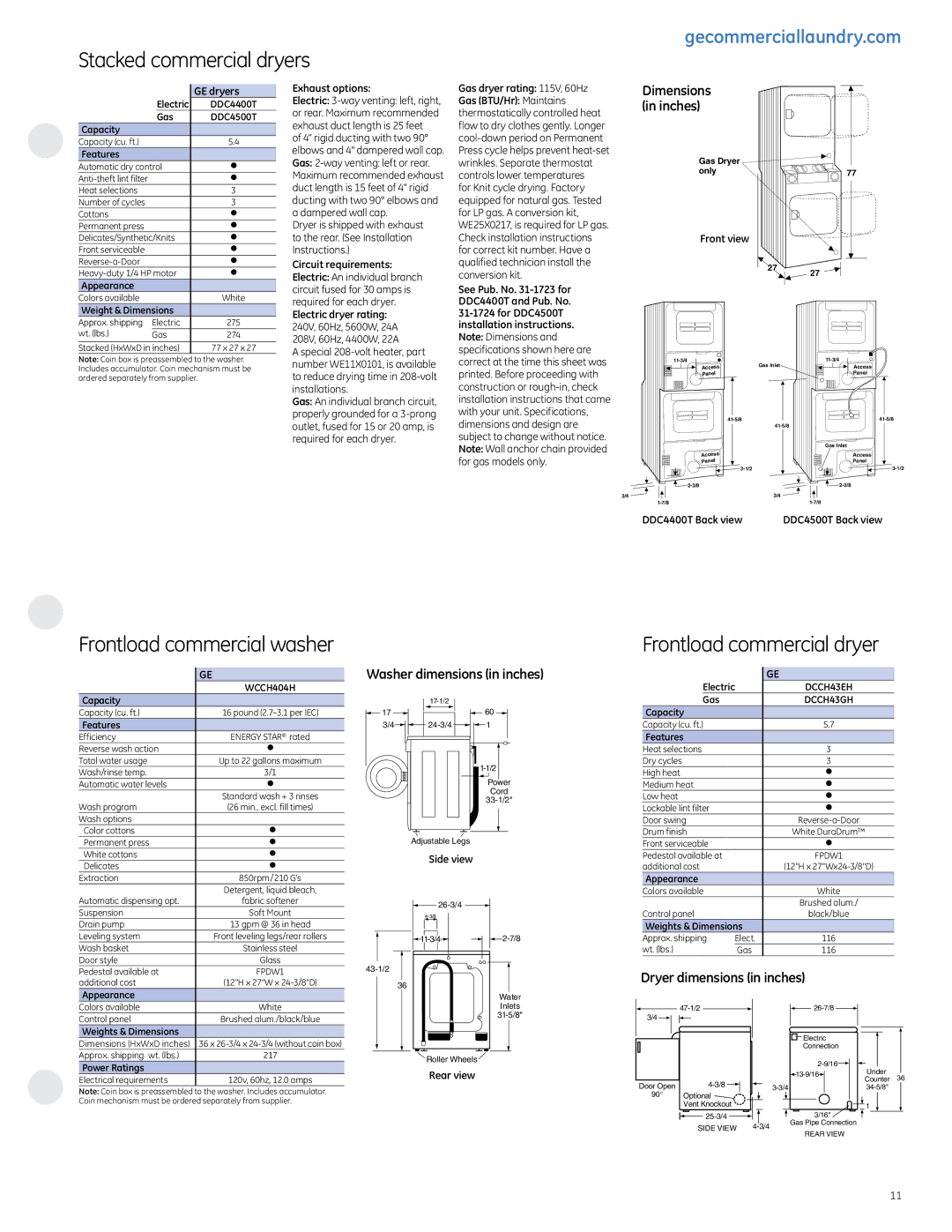 GE commercial washer specifications Stacked commercial dryers, Frontload commercial dryer 