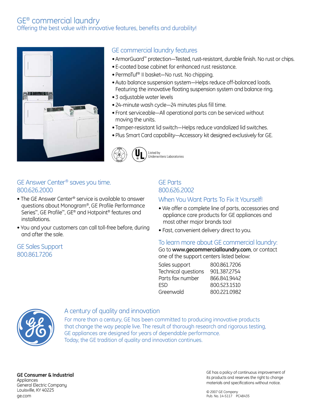 GE commercial washer specifications GE commercial laundry 