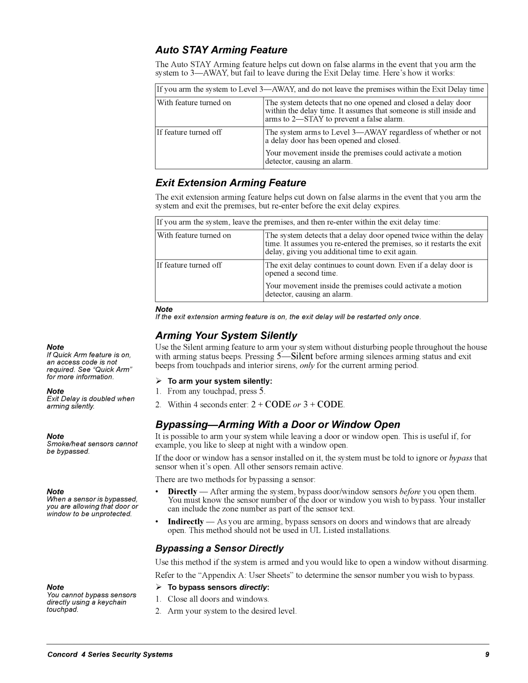 GE Concord 4 manual Auto Stay Arming Feature, Exit Extension Arming Feature, Arming Your System Silently 