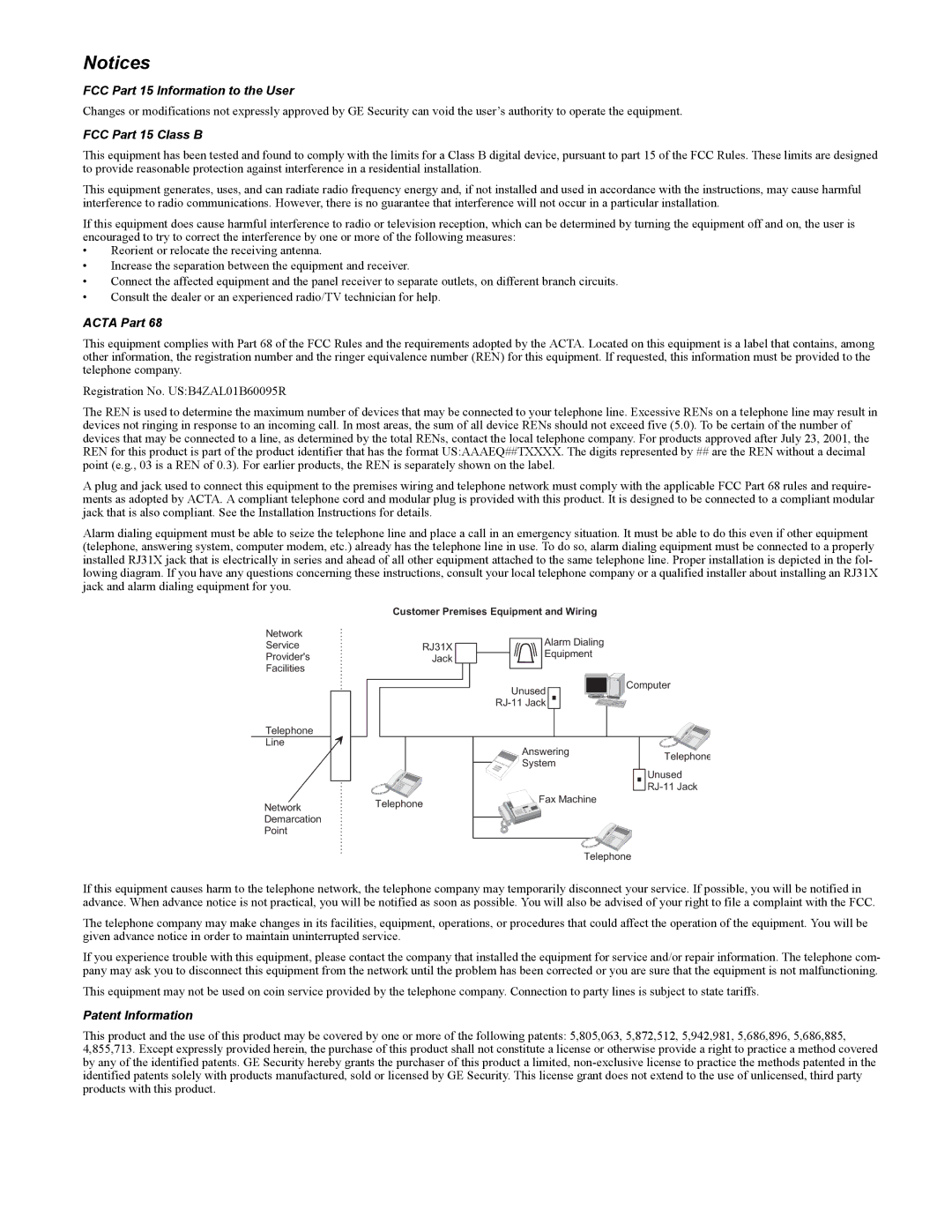 GE Concord 4 manual FCC Part 15 Information to the User 