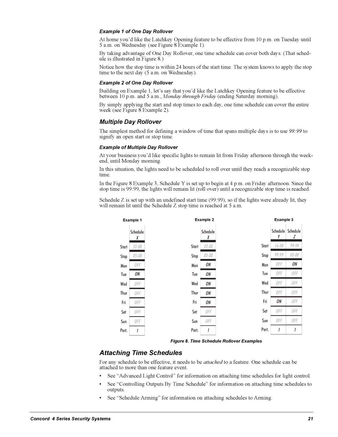 GE Concord 4 manual Attaching Time Schedules, Multiple Day Rollover 