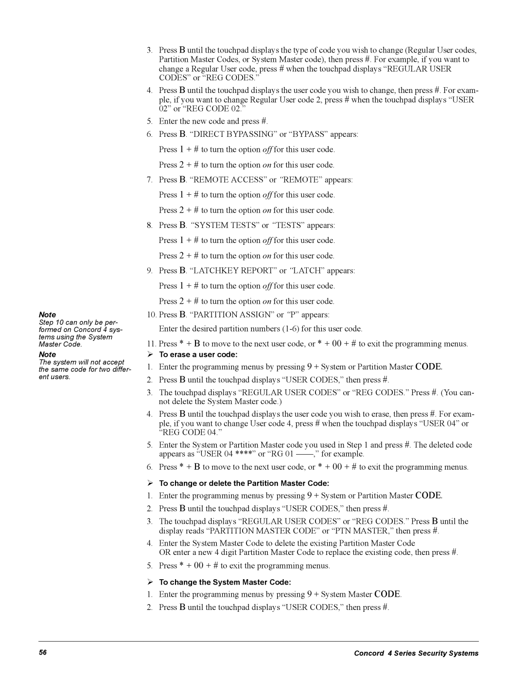 GE Concord 4 manual To erase a user code 