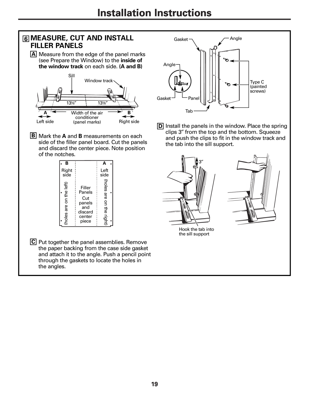 GE Cool Only installation instructions 6MEASURE, CUT AND INSTALL FILLER PANELS, Installation Instructions 
