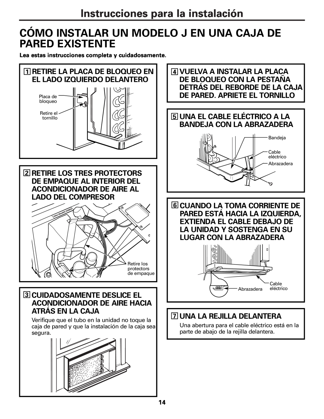 GE Cool Only installation instructions 7UNA LA REJILLA DELANTERA, Instrucciones para la instalación 