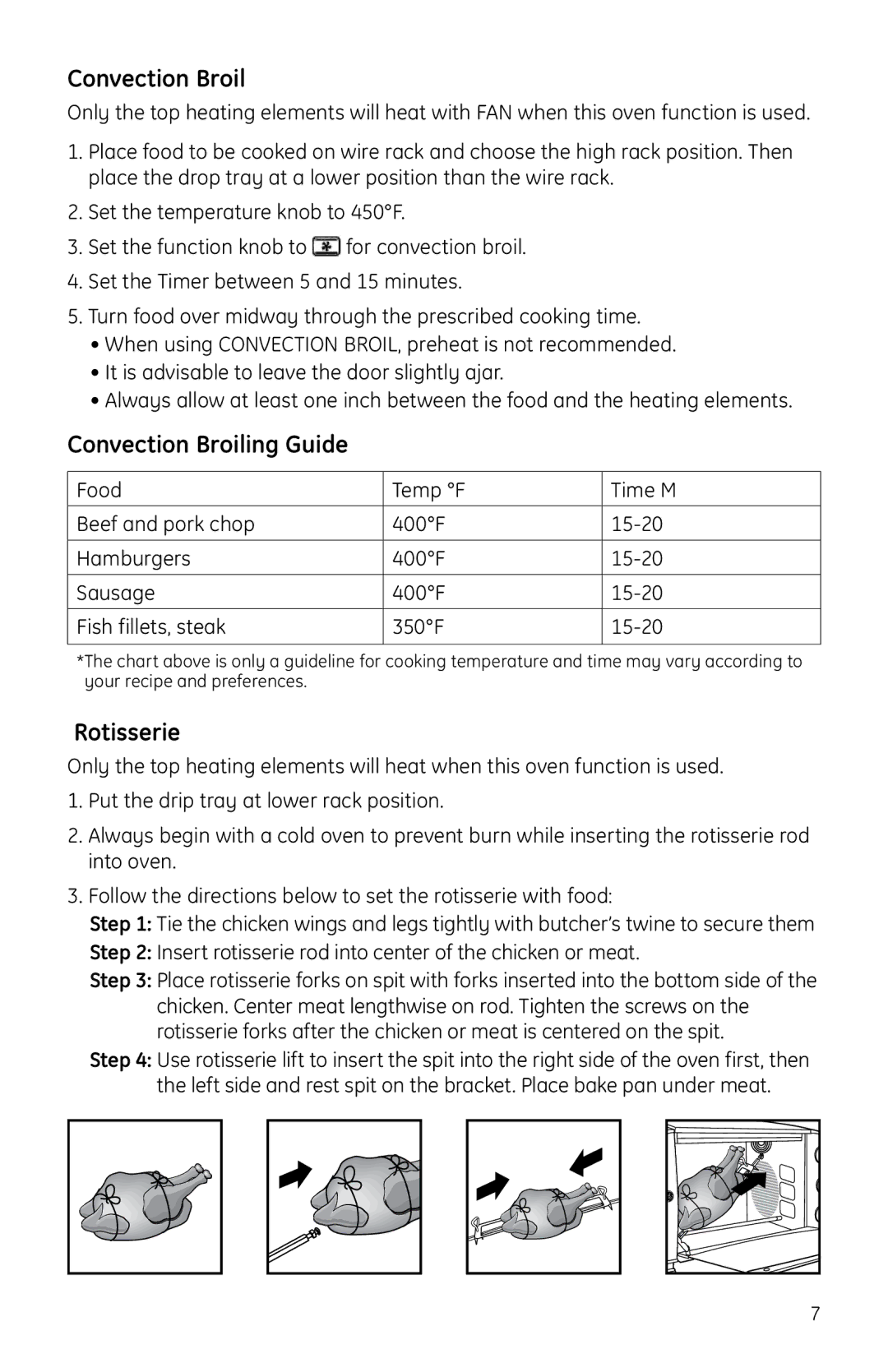 GE Countertop Oven manual Convection Broiling Guide, Rotisserie 