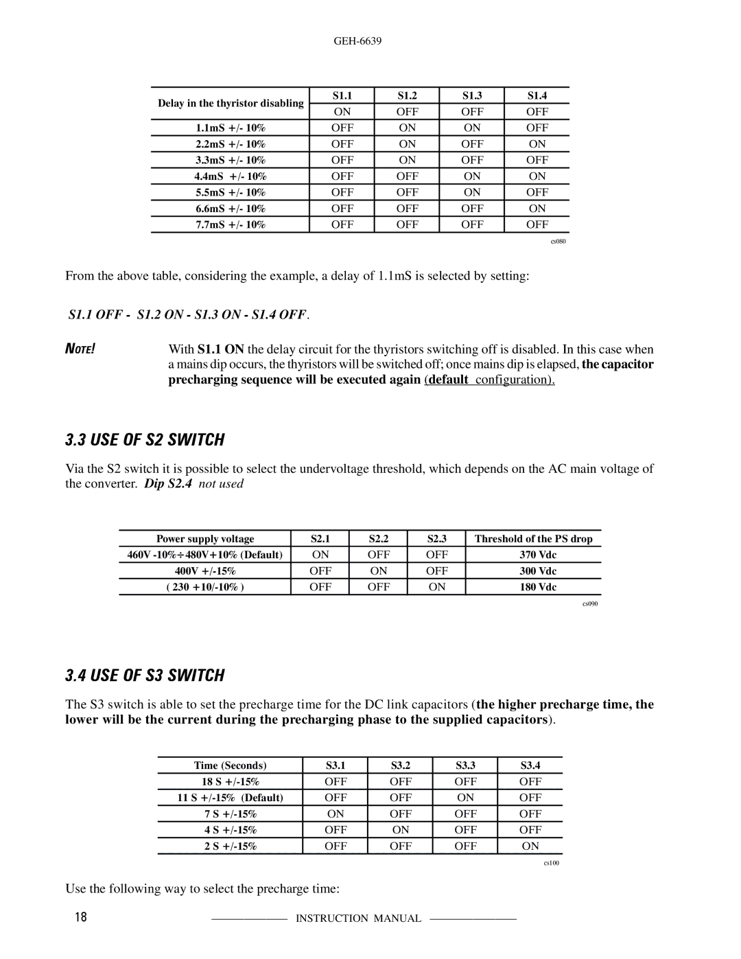 GE CS300 manual USE of S2 Switch, USE of S3 Switch 