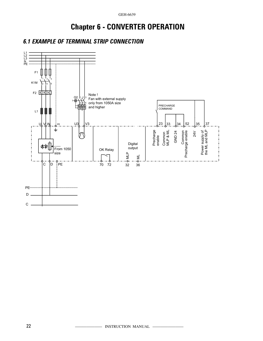 GE CS300 manual Converter Operation, Example of Terminal Strip Connection 