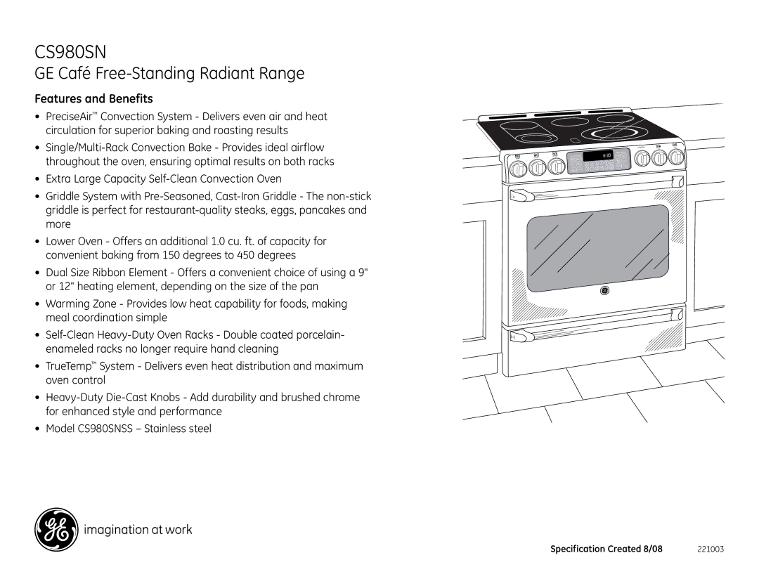 GE CS980SN installation instructions Features and Benefits, 3 4 8 9 