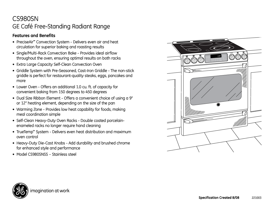 GE CS980SN installation instructions GE Café Free-StandingRadiant Range, Features and Benefits 