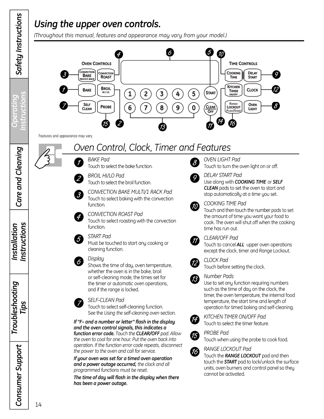 GE CS980SNSS installation instructions Using the upper oven controls, Touch to select the bake function 