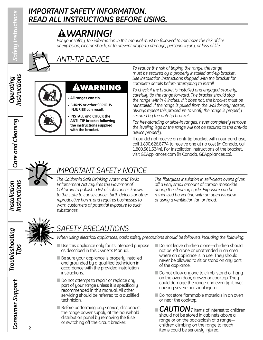 GE CS980SNSS installation instructions ANTI-TIP Device 