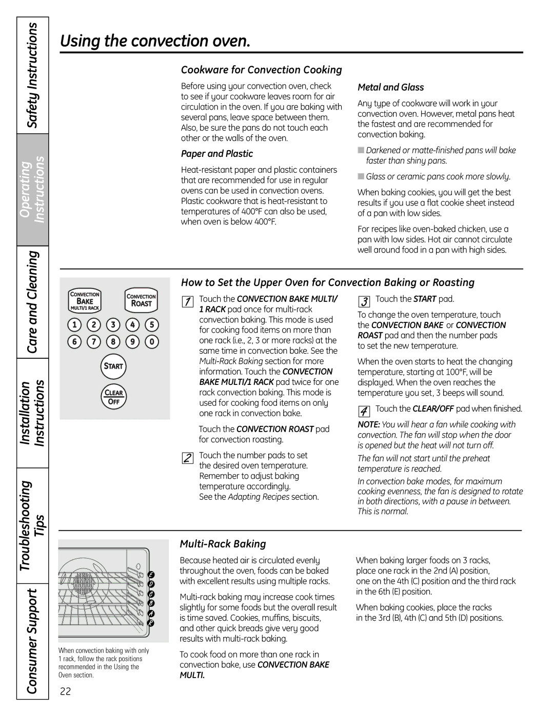 GE CS980SNSS Multi-Rack Baking, Cookware for Convection Cooking, Paper and Plastic, Metal and Glass 