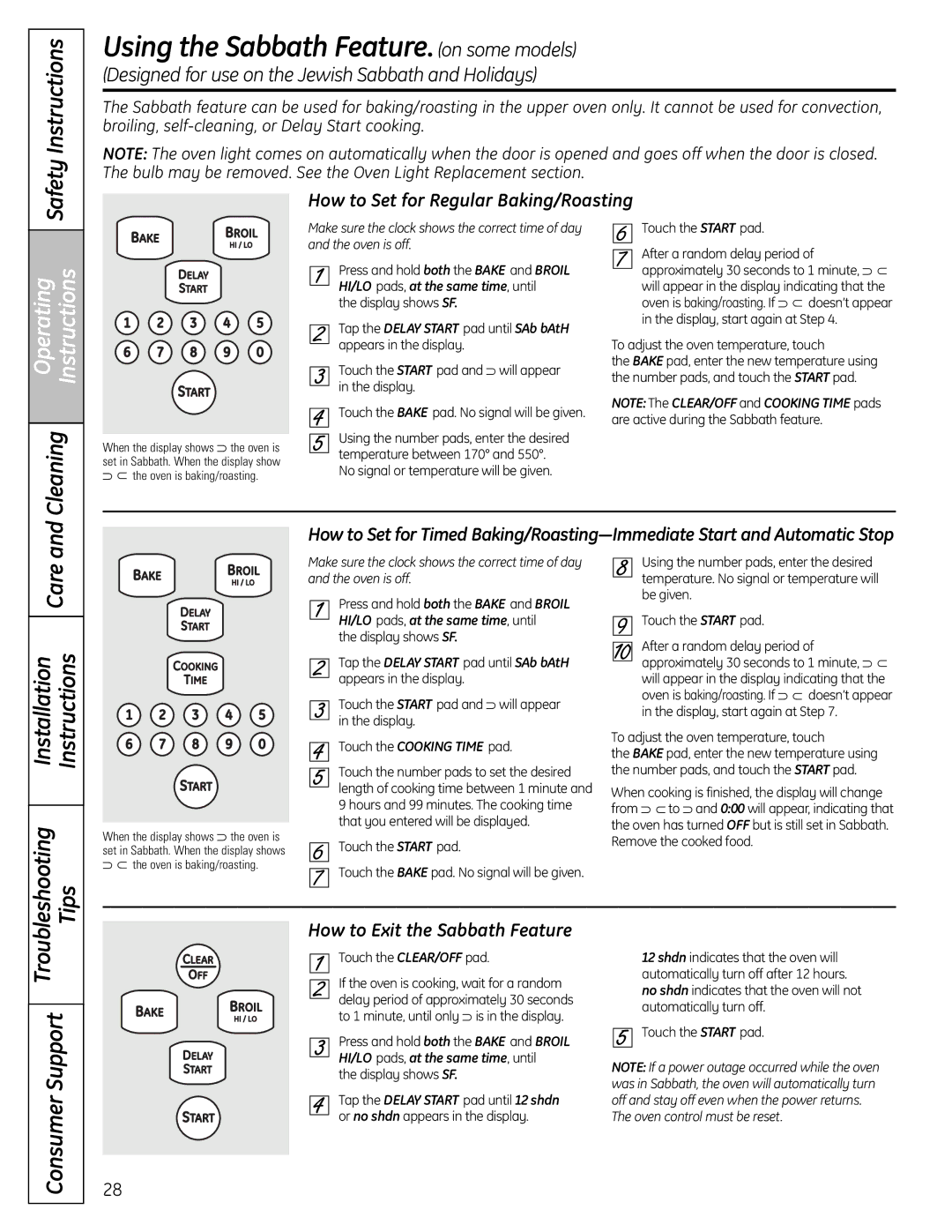 GE CS980SNSS installation instructions Using the Sabbath Feature. on some models, How to Set for Regular Baking/Roasting 