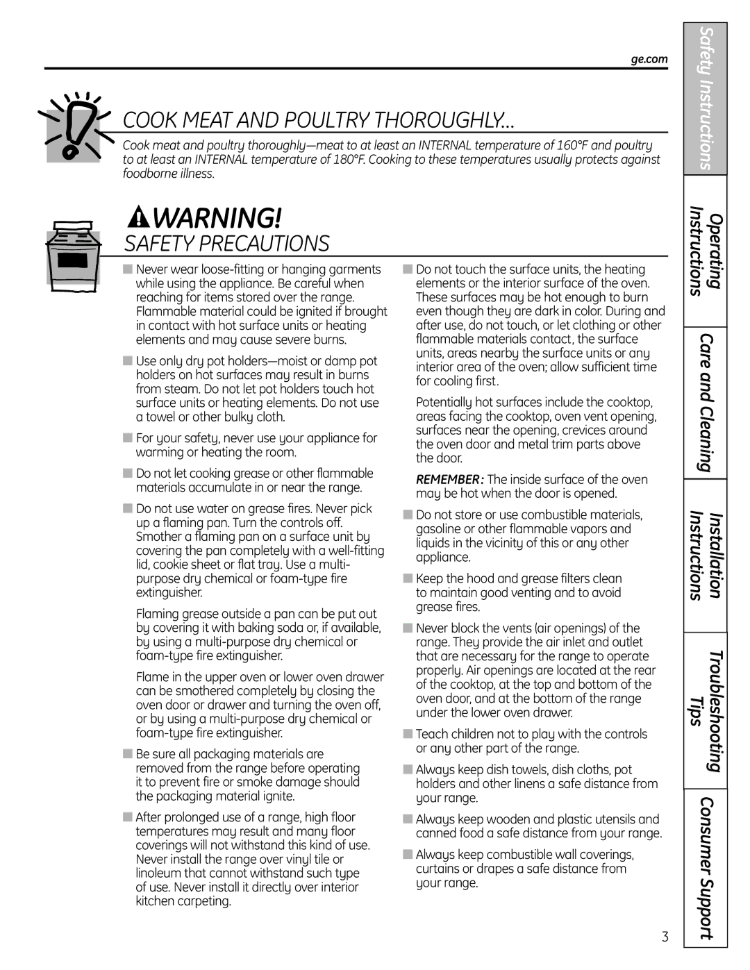 GE CS980SNSS installation instructions Cook Meat and Poultry THOROUGHLY…, Ge.com 